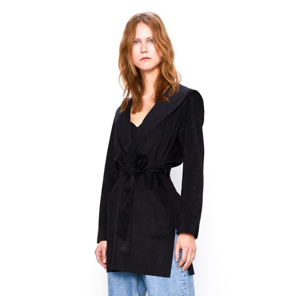 NWT ZARA BLACK FAUX SUEDE JACKET SIZE LARGE